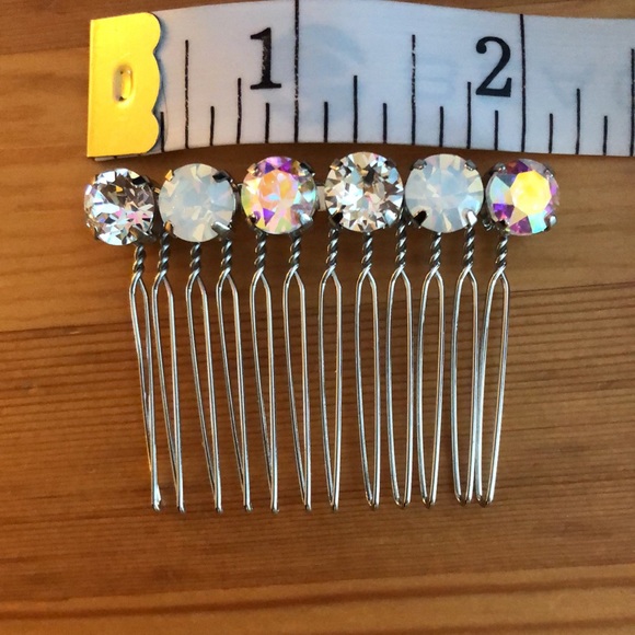 White Opal, Aurora Borealis + Classic Clear Crystal Hair Comb - Picture 8 of 10